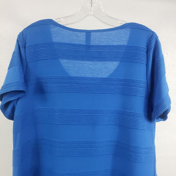 LuLaRoe Women's Royal Blue Wide Stripe Short Sleeve Shirt Top Blouse - Picture 7 of 10